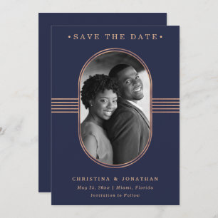 Eleganter Rahmen   Navy Blue und Rose Gold mit Fot Save The Date