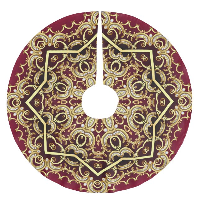 Eleganter Rahmen: Perle und Gold. Polyester Weihnachtsbaumdecke (Vorderseite)