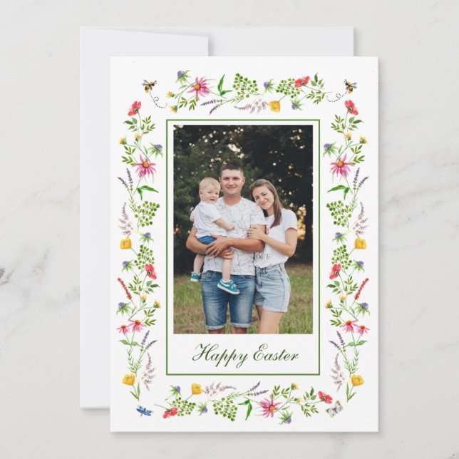 Eleganter Rahmen Wildblume Ostergrusskarte Ankündigung (Vorderseite)