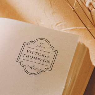 Eleganter Rahmen Zarte Blätter Ex Libris Buchplatt Gummistempel