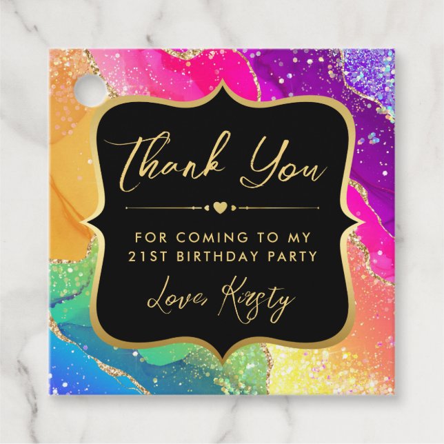 Eleganter Rainbow Glitzer Agate & Gold 21. Geburts Geschenkanhänger (Vorderseite)