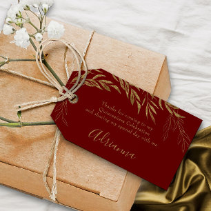 Eleganter Red and Gold Leaf Gefallen Geschenkanhänger