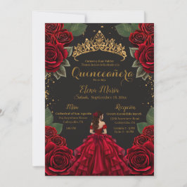 Eleganter Red Black Quinceñera Rose Gold Glitzer Einladung