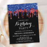 Eleganter Red Blue Glitzer Tropfens Patriotic Gebu Einladungspostkarte<br><div class="desc">Laden Sie Freunde und Familie zu Ihrer Geburtstagsfeier mit diesen eleganten patriotischen Glitzer Tropfen zum Geburtstag ein und genießen Sie das Party und die Einladungen zum Geburtstag. Diese rot-blau-schwarzen Geburtstagseinladungen sind auch perfekt für Ausscheidungs- und Abschlussfeiern und Feiern, ändern Sie einfach die Veranstaltung in Personalisierung Registerkarte. Diese Geburtstagssammlung der US-amerikanischen...</div>