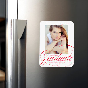 Eleganter Red Calligraphy Script Foto Abschluss Magnet