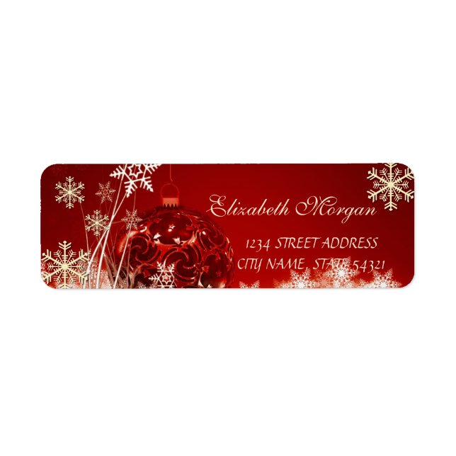 Eleganter Red Christmas Ball, Snowflakes Label (Vorne)