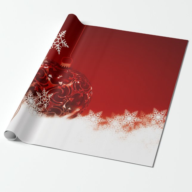 Eleganter Red Christmas Ball, Snowfleks Holiday Geschenkpapier (Ungerollt)
