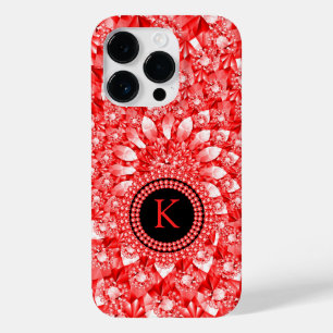 Eleganter Red Diamonds Glitzer Print Monogram Case-Mate iPhone 14 Pro Hülle