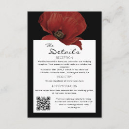 Eleganter Red Floral QR Code Wedding Guest Details Begleitkarte