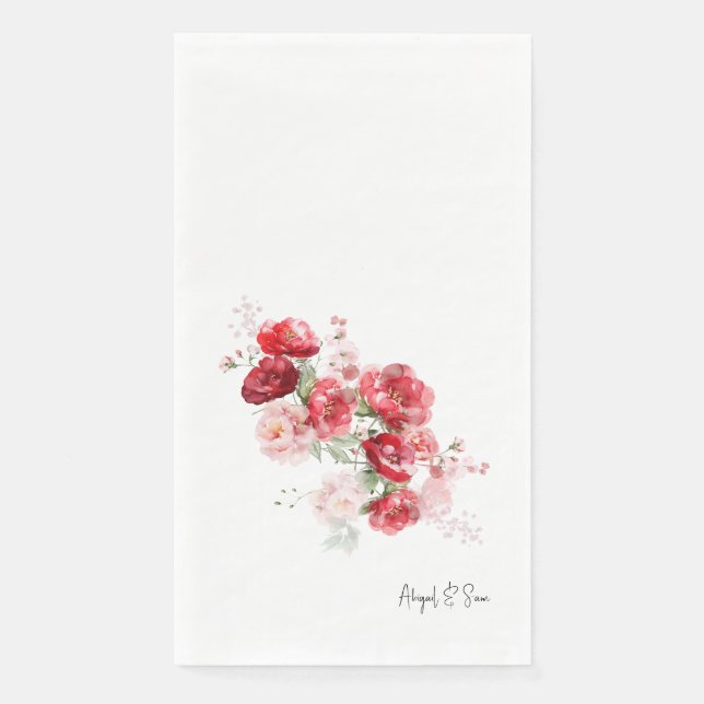 Eleganter Red Floral Simple Wedding Gast Serviette (Vorderseite)