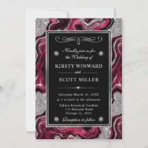 Eleganter Red Foil & Silver Glitzer Agate Wedding