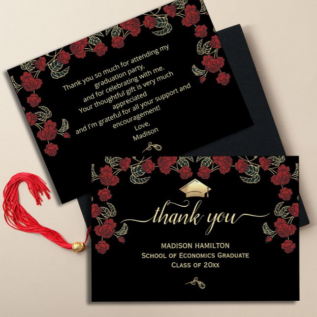 Eleganter Red Gold Abschluss Dankeschön Card Dankeskarte ("Make every 'thank you' a work of art! Our gorgeous graduation thank you cards feature a stunning)