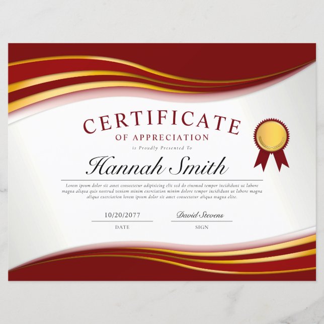 Eleganter Red & Gold Beruflich Certificate Award (Vorderseite)