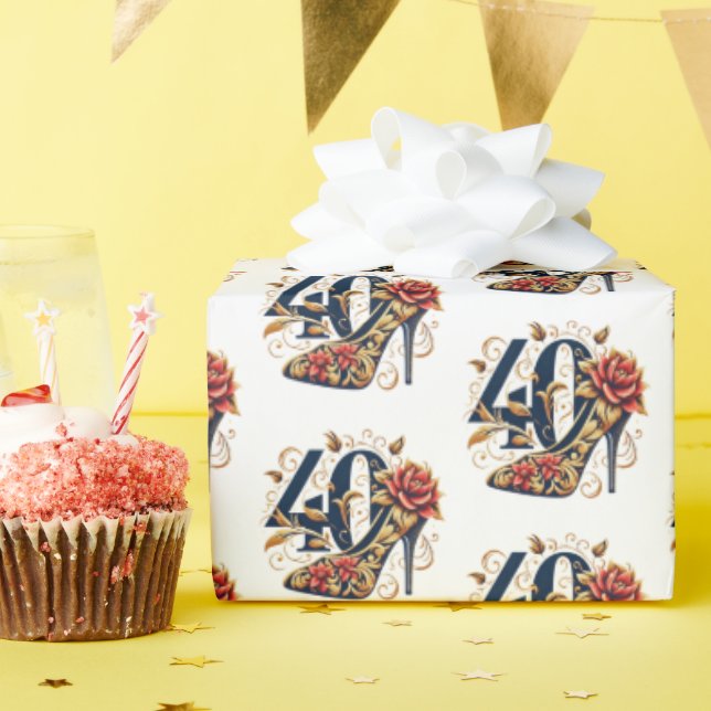 Eleganter Red & Gold Glitzer High Heel 40. Geburts Geschenkpapier (Geburtstagsparty)