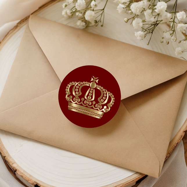 Eleganter Red Gold Verziert Crown Umschlag Aufkleb Runder Aufkleber (Von Creator hochgeladen)
