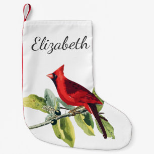 Eleganter Red Kardinal Bird & Name in Script Kleiner Weihnachtsstrumpf
