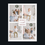 Eleganter Red Merry & Bright 4 Foto Holiday Postkarte<br><div class="desc">Einfache und elegante Foto Postkarte. Für eine erweiterte Anpassung dieses Designs klicken Sie bitte auf den Link Weitere anpassen,  um den Schriftart,  die Größe,  die Farbe usw. zu ändern.</div>