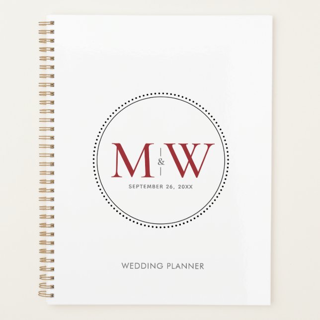 Eleganter Red Monogram Wedding Planner Planer (Vorderseite)