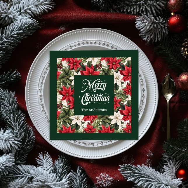 Eleganter Red Napkins Personalisierter Weihnachtsk Serviette (Elegant Red Napkins Personalized Christmas Wreath)