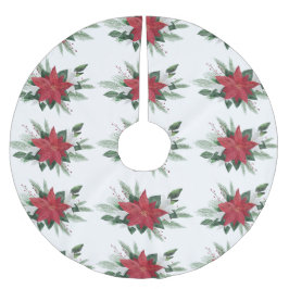 Eleganter Red Poinsettia Pattern Weihnachtsfeierta Polyester Weihnachtsbaumdecke