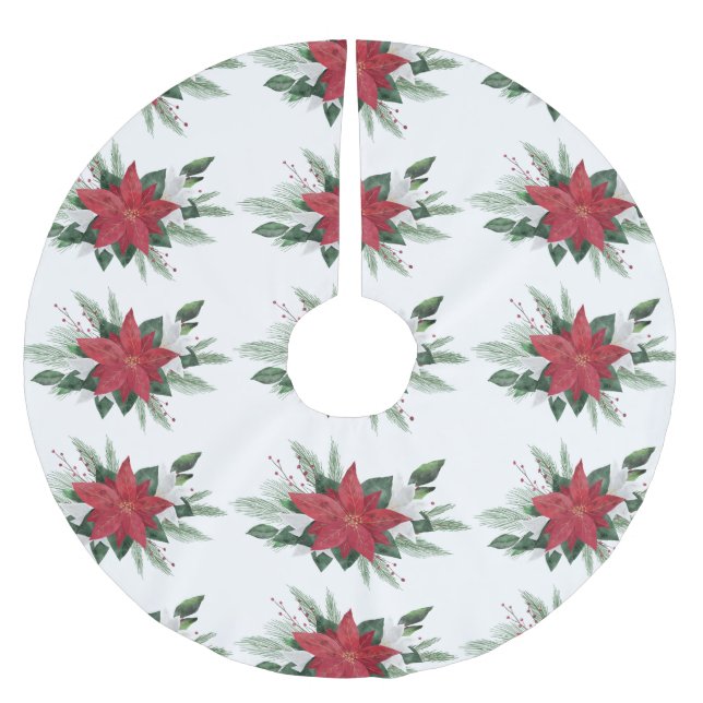 Eleganter Red Poinsettia Pattern Weihnachtsfeierta Polyester Weihnachtsbaumdecke (Vorderseite)