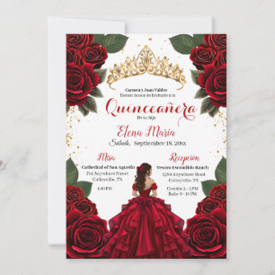 Eleganter Red Quinceañera Rose Gold Glitzer Einladung