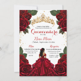 Eleganter Red Quinceañera Rose Gold Glitzer Einladung