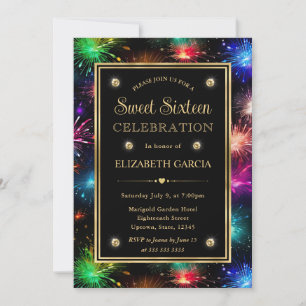 Eleganter Regenbogen-Feuerwerk-Rahmen Sweet Sixtee Einladung