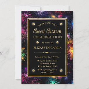 Eleganter Regenbogen Fireworks Frame 16 . Geburtst Einladung