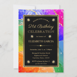 Eleganter Regenbogen Glitter Achat & Gold 21. Gebu Einladung