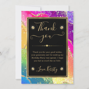 Eleganter Regenbogen-Glitter-Achat- und Gold-Gebur Dankeskarte