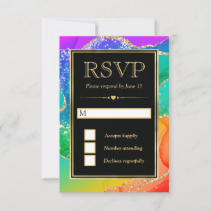 Eleganter Regenbogen Glitter Achat und Gold Hochze RSVP Karte