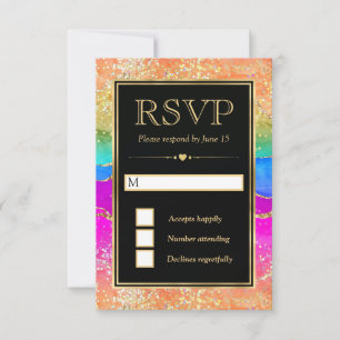 Eleganter Regenbogen Glitter Achat und Gold Hochze RSVP Karte