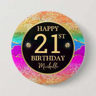 Eleganter Regenbogen-Gold-Glitter-Achat 21. Geburt Button