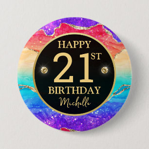 Eleganter Regenbogen-Gold-Glitter-Achat 21. Geburt Button