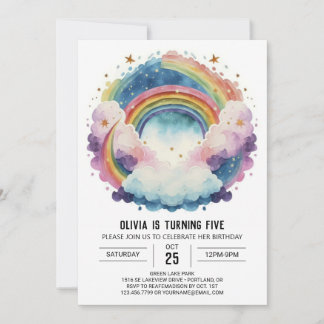 Eleganter Regenbogen Wolken Geburtstag Einladung