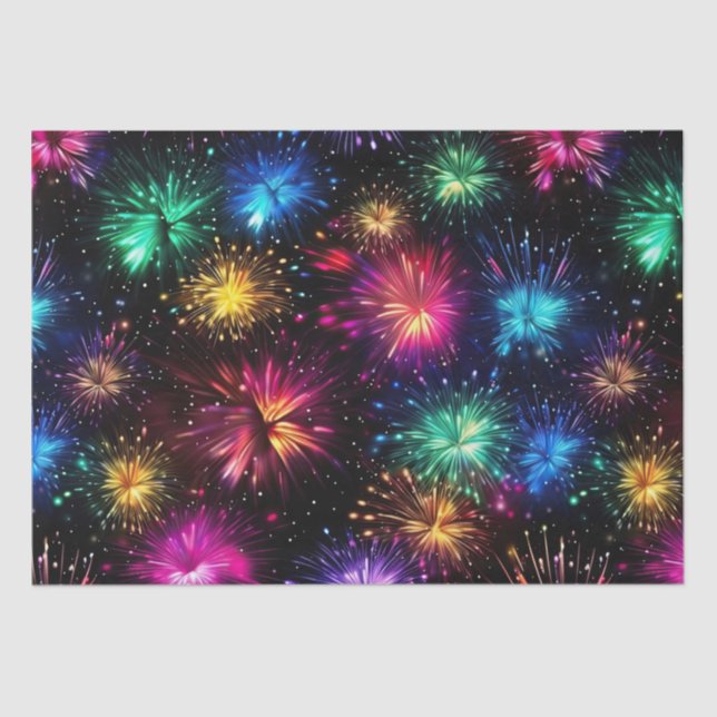 Eleganter Regenbogenfeuerwerk auf schwarzem Hinter Seidenpapier (Vorderseite)