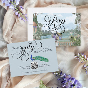 Eleganter Regency Vintage Peacock Wedding QR Code RSVP Karte