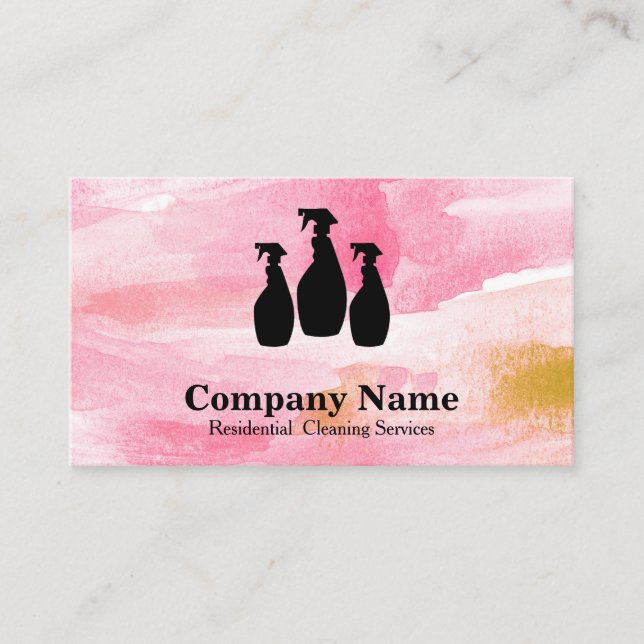 Eleganter Reinigungsservice Glitzer Wasserfarbe Visitenkarte (Vorderseite)