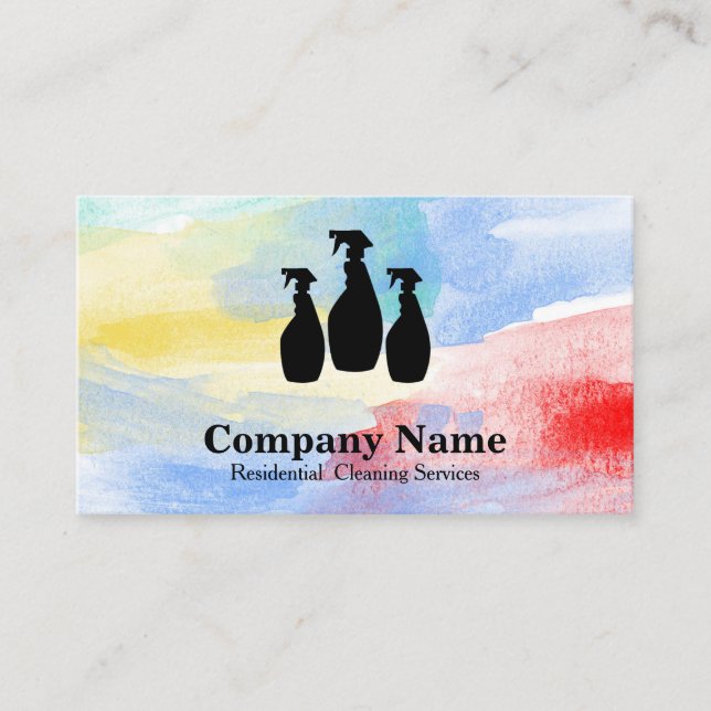 Eleganter Reinigungsservice Wasserfarben Visitenkarte (Vorderseite)