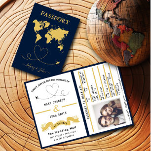 Eleganter Reisepass für Hochzeiten Einladung