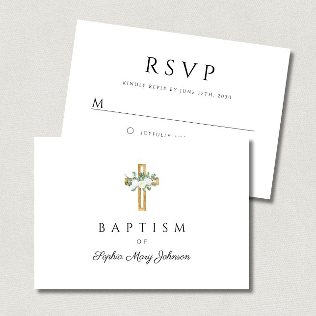 Eleganter religiöser Blumenkreuz RSVP Karte (Elegant Religious Cross Floral Baptism RSVP Card)