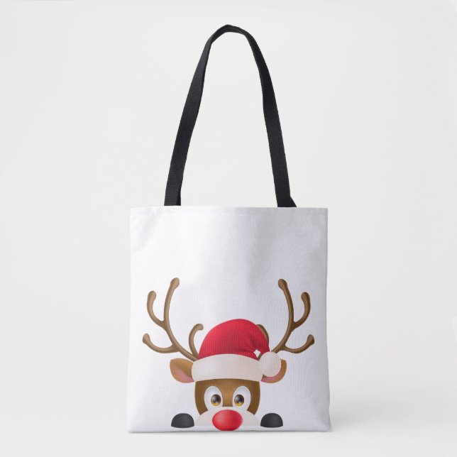 Eleganter Rentier mit Weihnachtsmannmütze Tote Bag (Vorderseite)