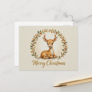 Eleganter Rentierkranz Weihnachten Minimal Gold Postkarte