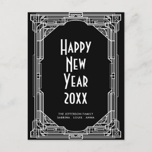 Eleganter Retro-Art Deko Happy New Year Postkarte