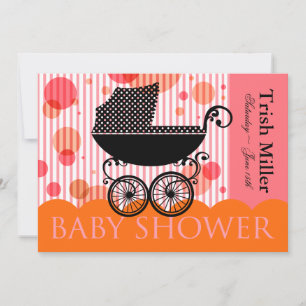 Eleganter Retro-Babywagen - Babyparty Einladung