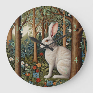 Eleganter Retro-Boho-Hase Wald Blumenmuster Große Wanduhr