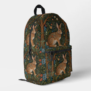 Eleganter Retro-Boho-Hase Waldflora Bedruckter Rucksack