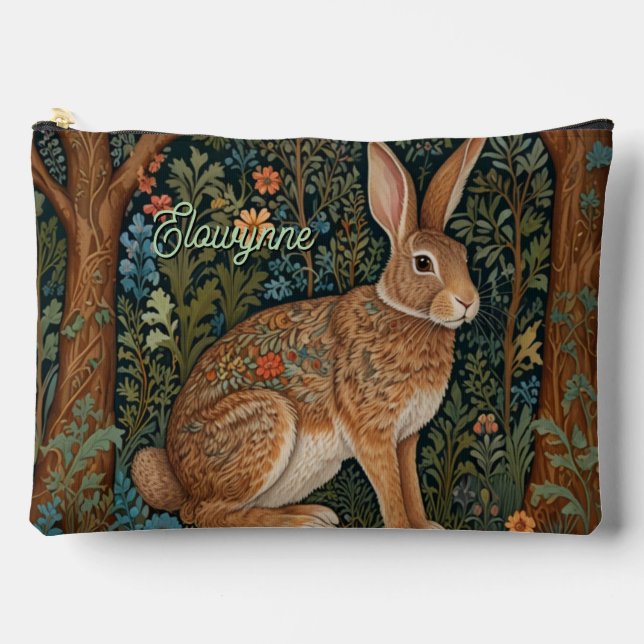 Eleganter retro-boho-Hase Waldflora Zubehörtasche (Vorderseite)