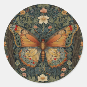 Eleganter Retro-Boho-Schmetterling Botanik Grün Runder Aufkleber